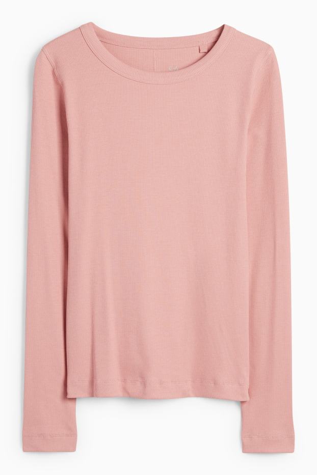 Femmes - Haut à manches longues - finition côtelée - rose foncé