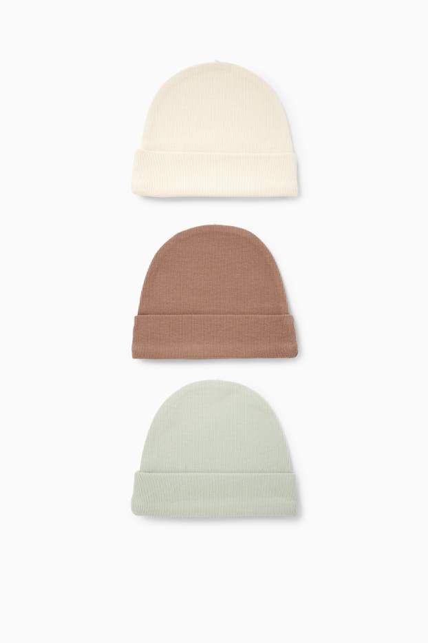 Baby Mädchen - Multipack 3er - Baby-Mütze - gerippt - mintgrün