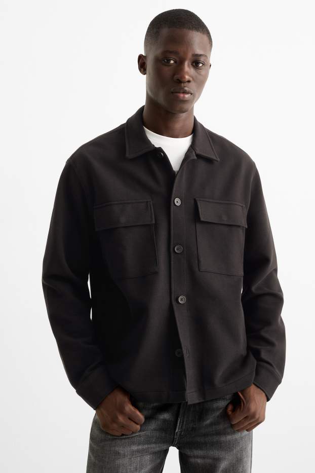 Men - Shirt jacket - relaxed fit - kent collar - black
