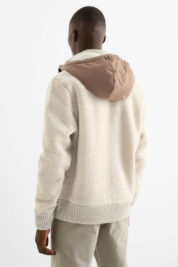 Herren - Strickjacke mit Kapuze - hellbeige