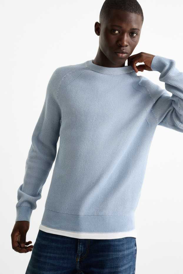 Men - Jumper - ribbed - light blue
