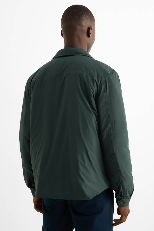 Uomo - Giacca camicia - imbottita - relaxed fit - collo all'italiana - verde scuro