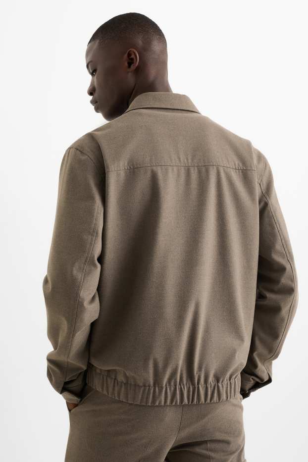 Pánské - Obleková flanelová košilová bunda - regular fit - stretch - taupe