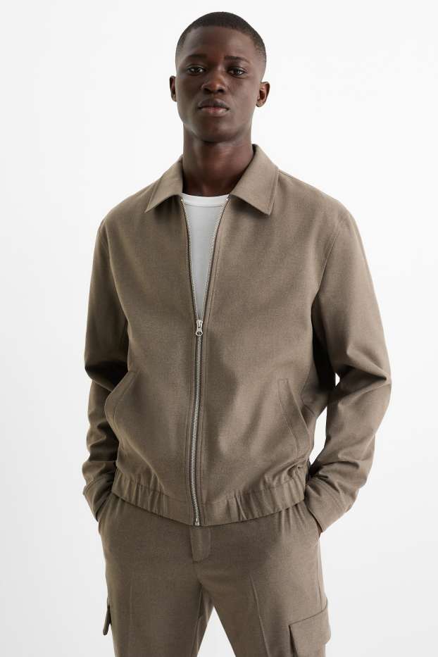 Pánské - Obleková flanelová košilová bunda - regular fit - stretch - taupe