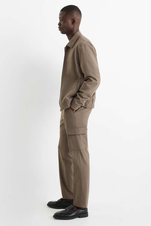 Pánské - Oblekové flanelové kalhoty - slim fit - Flex - taupe