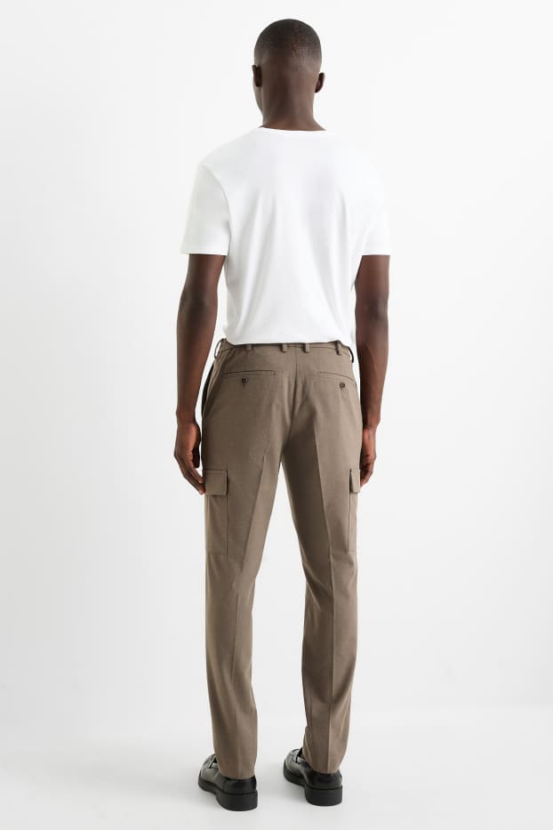 Pánské - Oblekové flanelové kalhoty - slim fit - Flex - taupe