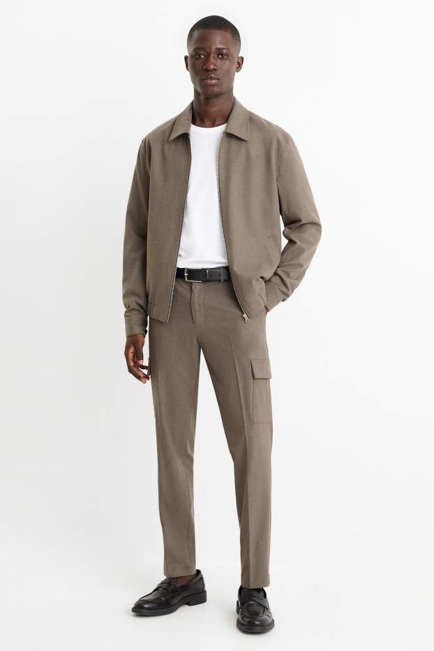 Pánské - Oblekové flanelové kalhoty - slim fit - Flex - taupe