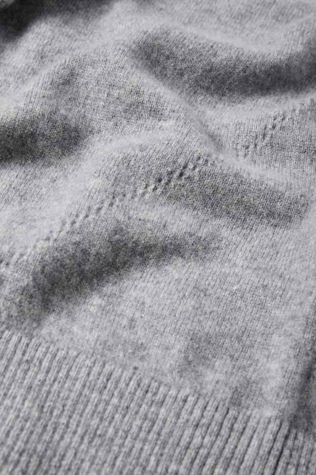 Women - Knitted cashmere jumper - short sleeve - gray