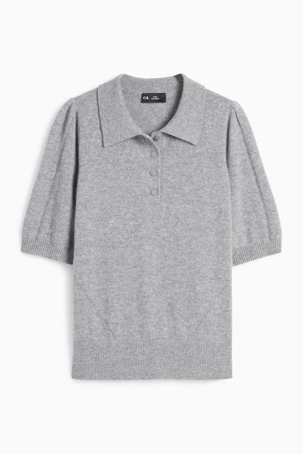 Women - Knitted cashmere jumper - short sleeve - gray