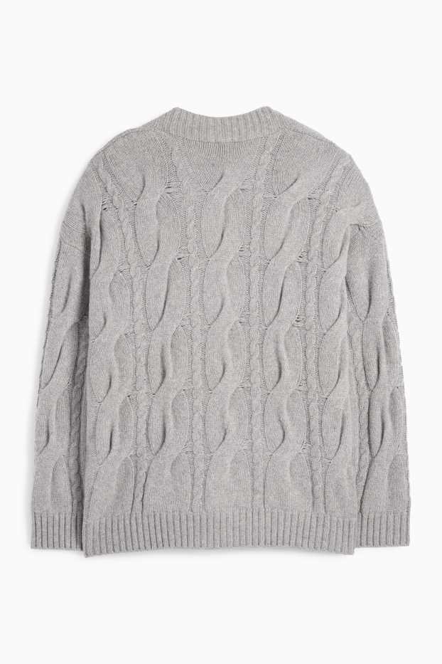 Femmes - Gilet de maille en cachemire - motif tressé - gris