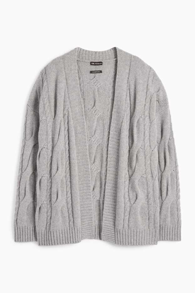 Femmes - Gilet de maille en cachemire - motif tressé - gris