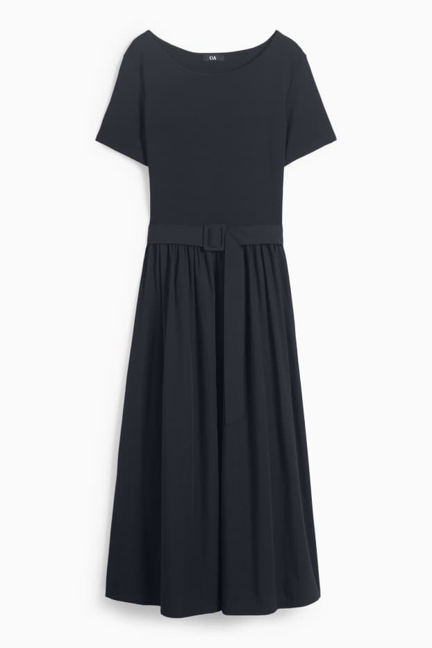 Dámské - Šaty fit & flare s páskem - černá