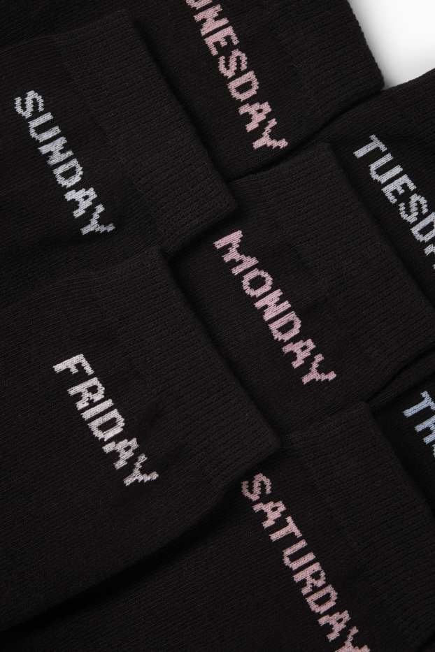 Femmes - Lot de 7 paires - chaussettes à motif - jours de la semaine - noir