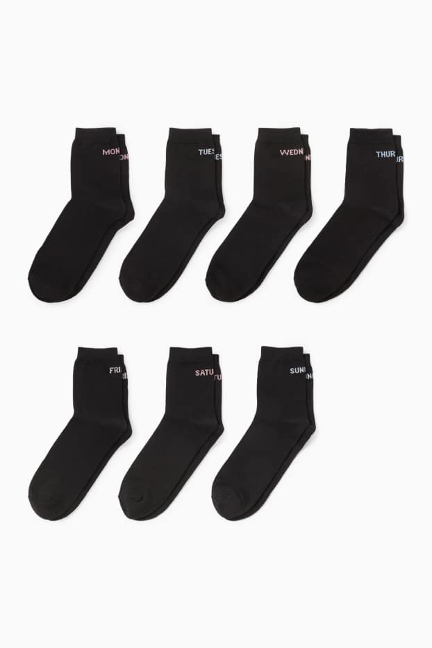 Damen - Multipack 7er - Socken mit Motiv - Wochentage - schwarz
