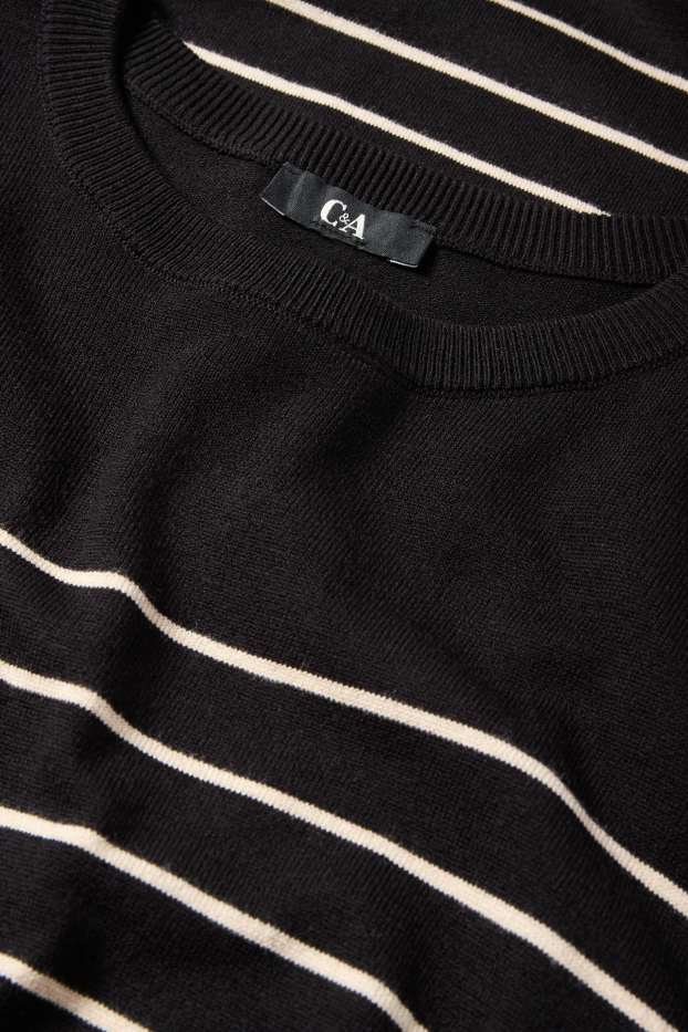 Damen - Strickkleid - gestreift - schwarz