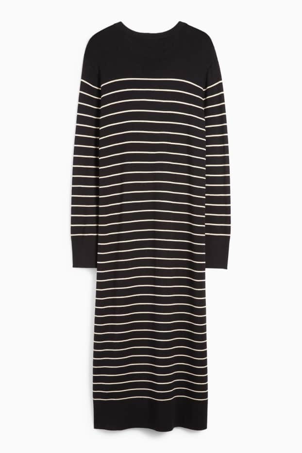 Damen - Strickkleid - gestreift - schwarz