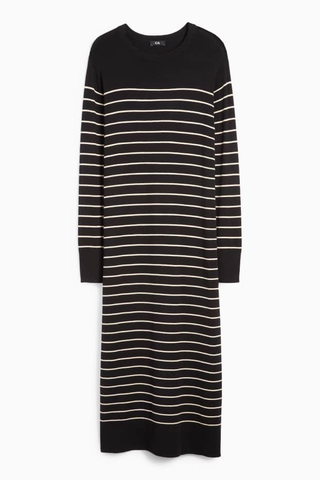 Damen - Strickkleid - gestreift - schwarz