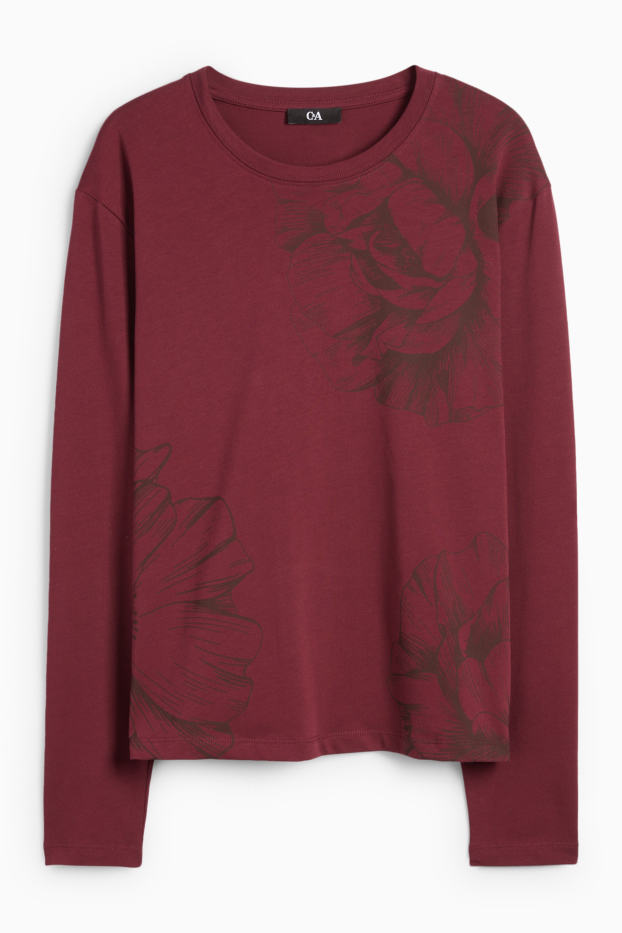Damen - Langarmshirt - geblümt - bordeaux