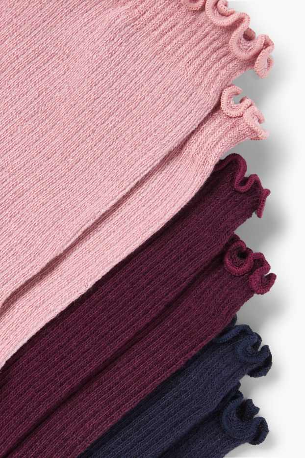 Damen - Multipack 3er - Socken - gerippt - dunkelrosa