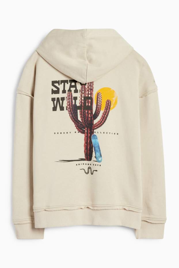 Kinder Jungen - Skateboard und Kaktus - Hoodie - beige
