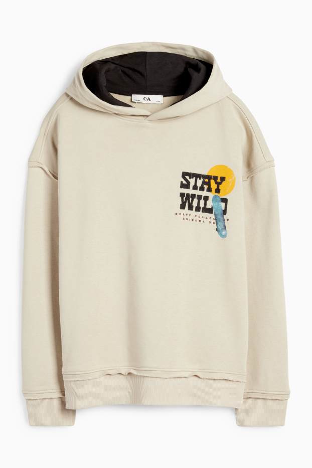 Kinder Jungen - Skateboard und Kaktus - Hoodie - beige