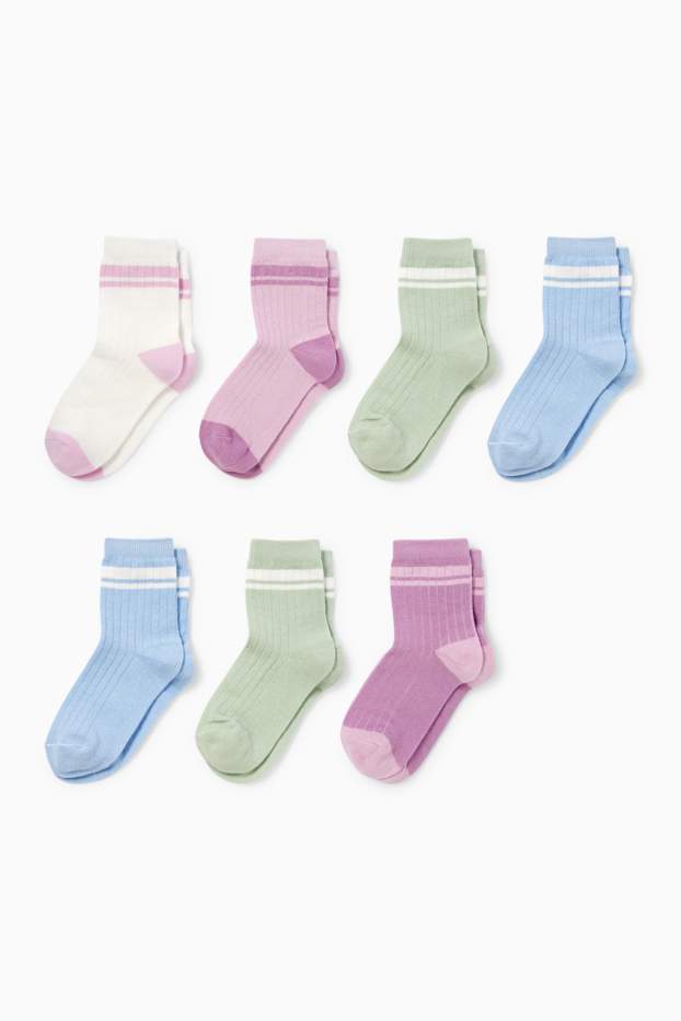 Kinderen: meisjes - Set van 7 paar - sokken - geribd - lichtpaars