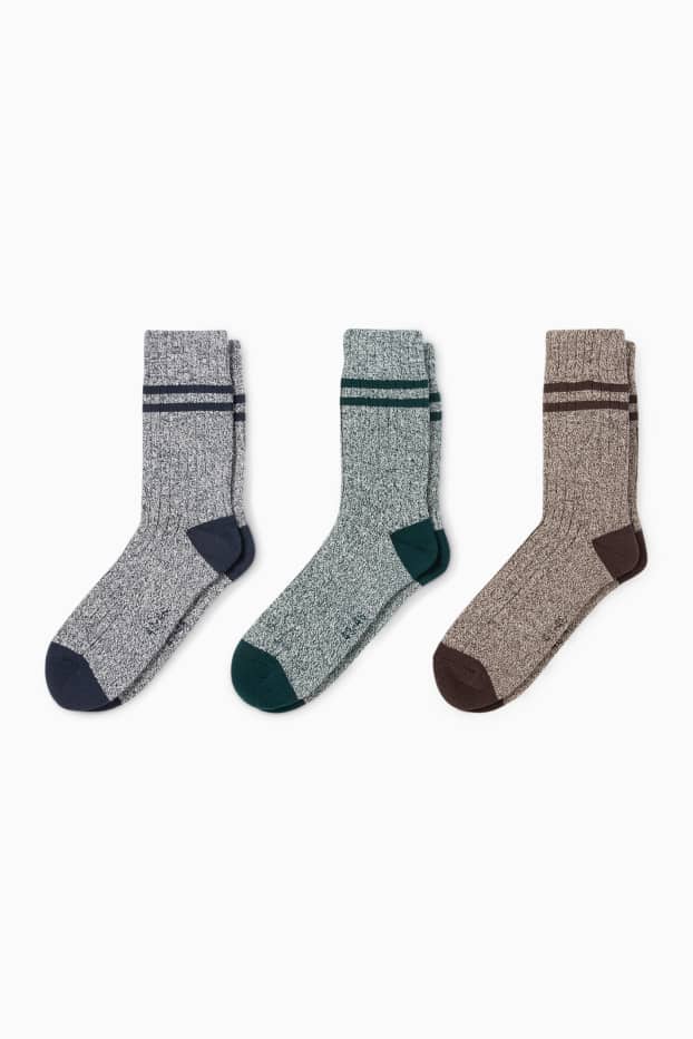 Hommes - Lot de 3 paires - chaussettes - finition côtelée - bleu foncé