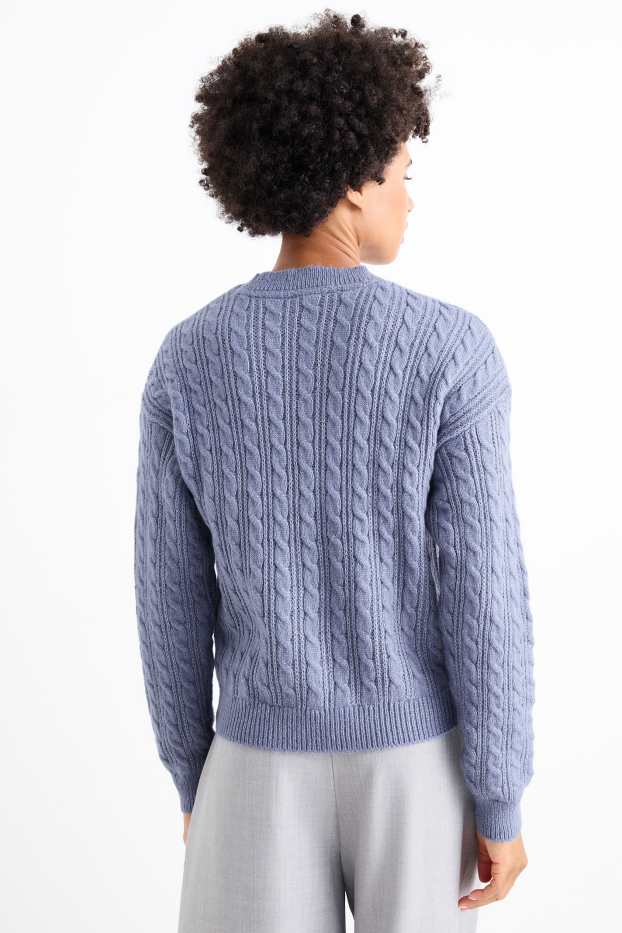 Damen - Pullover - Zopfmuster - blau