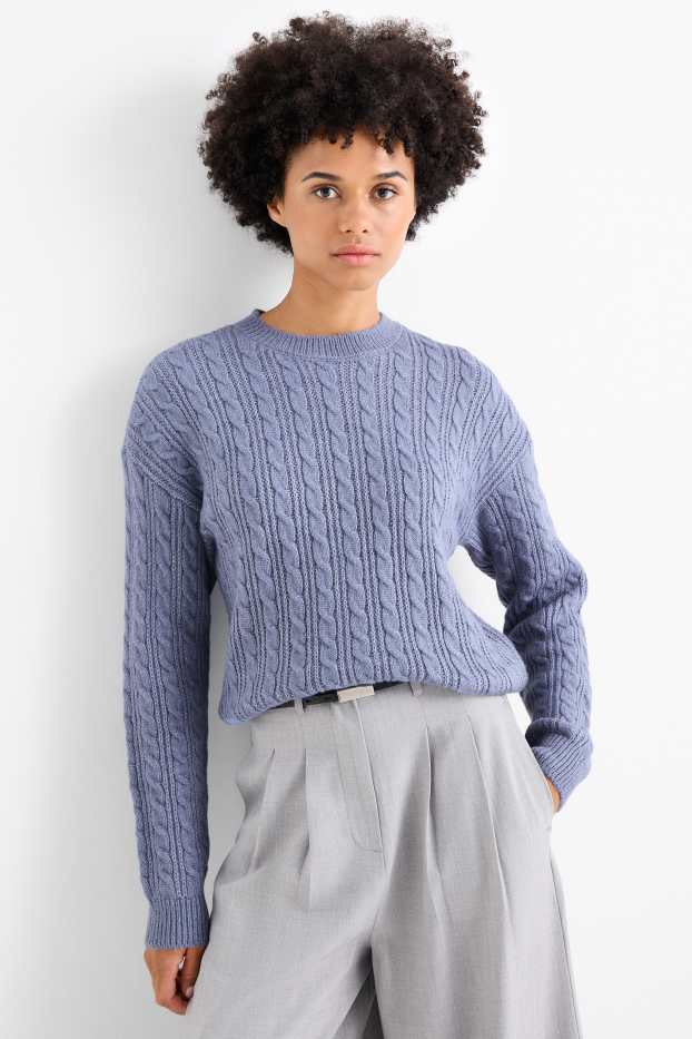 Damen - Pullover - Zopfmuster - blau