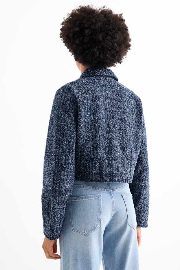Femmes - Veste en jean en finition bouclée - bleu foncé