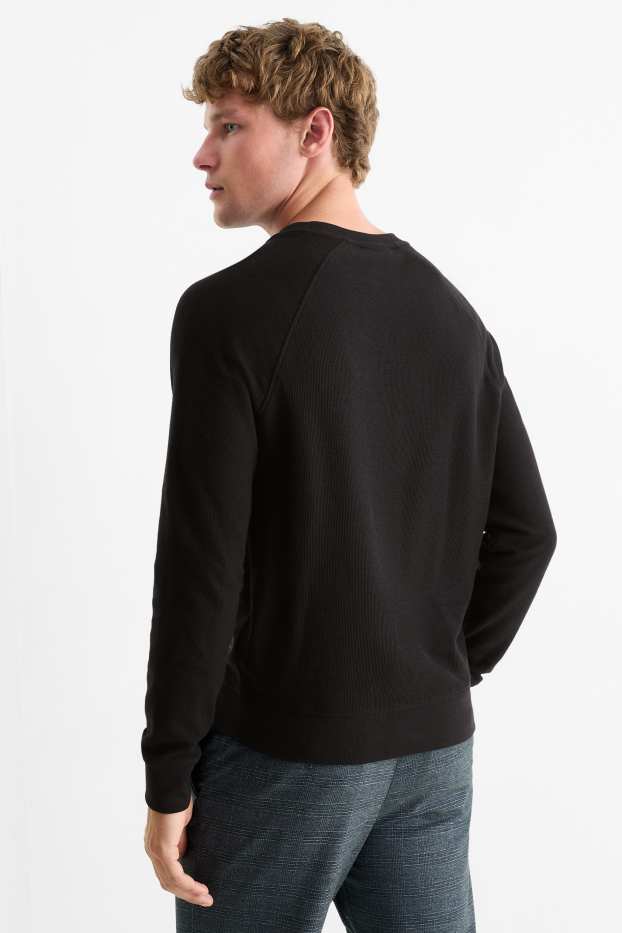 Uomo - Maglia a maniche lunghe - tessuto tramato - nero