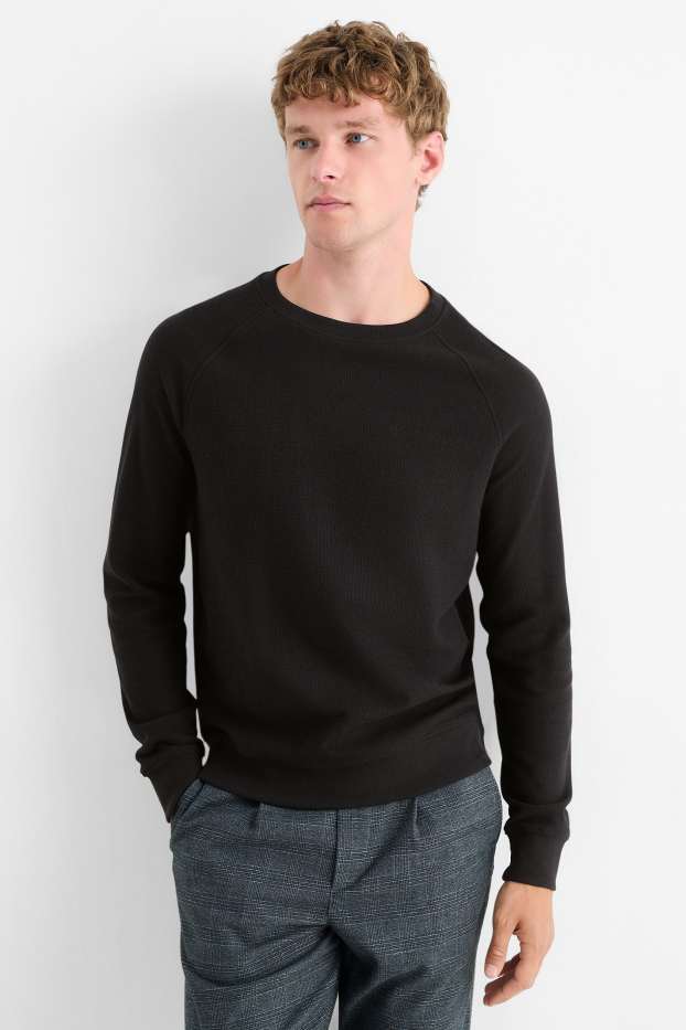 Uomo - Maglia a maniche lunghe - tessuto tramato - nero