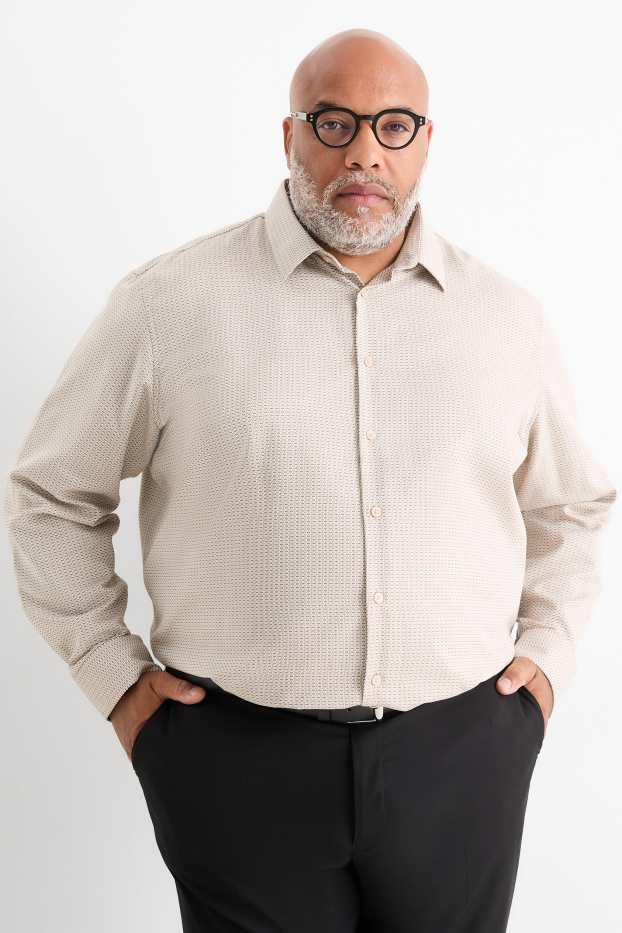 Hombre - Camisa de oficina - regular fit - Kent - no necesita planchado - estampada - beis