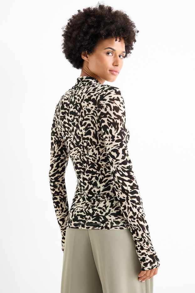 Donna - Maglia a maniche lunghe - fantasia - nero / beige