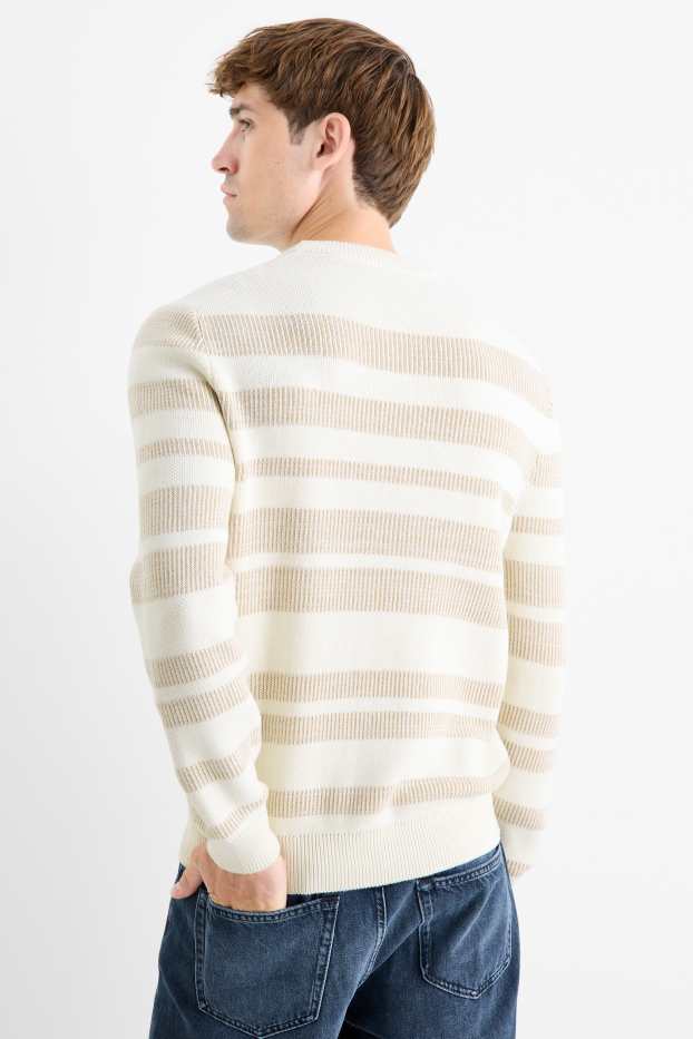 Heren - Trui - gestreept - met structuur - licht beige