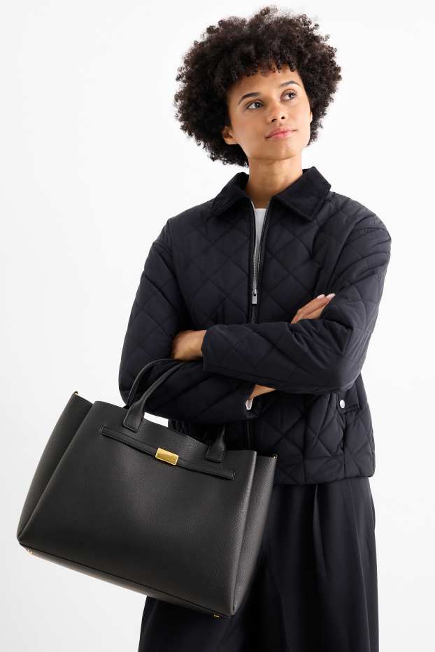 Dames - Grote shopper met afneembare draagriem - imitatieleer - zwart