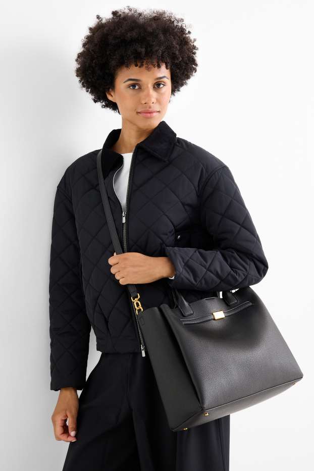 Dames - Grote shopper met afneembare draagriem - imitatieleer - zwart