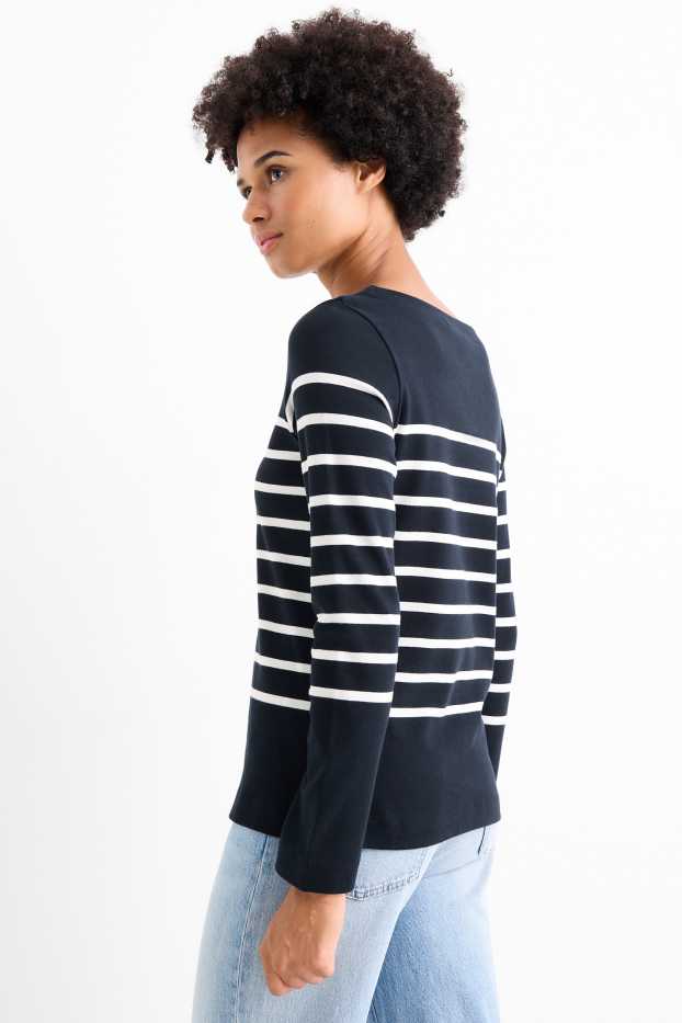 Women - Basic long sleeve top - striped - dark blue