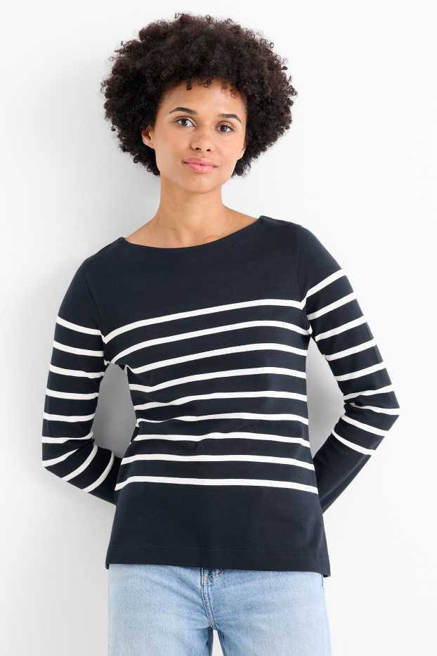 Women - Basic long sleeve top - striped - dark blue