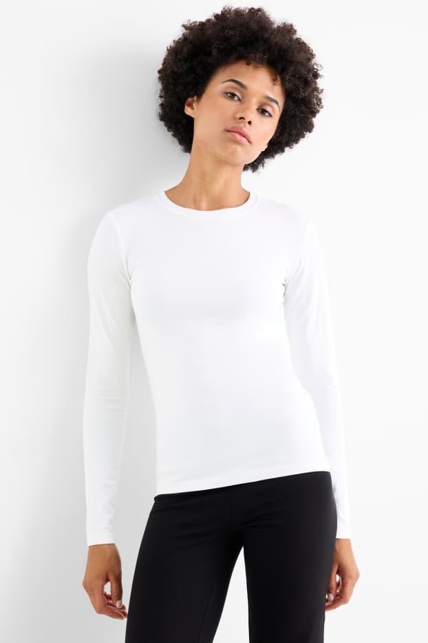 Mujer - Camiseta de manga larga - slim fit - blanco