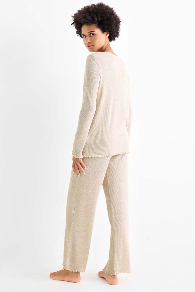 Damen - Pyjama - strukturiert - hellbeige