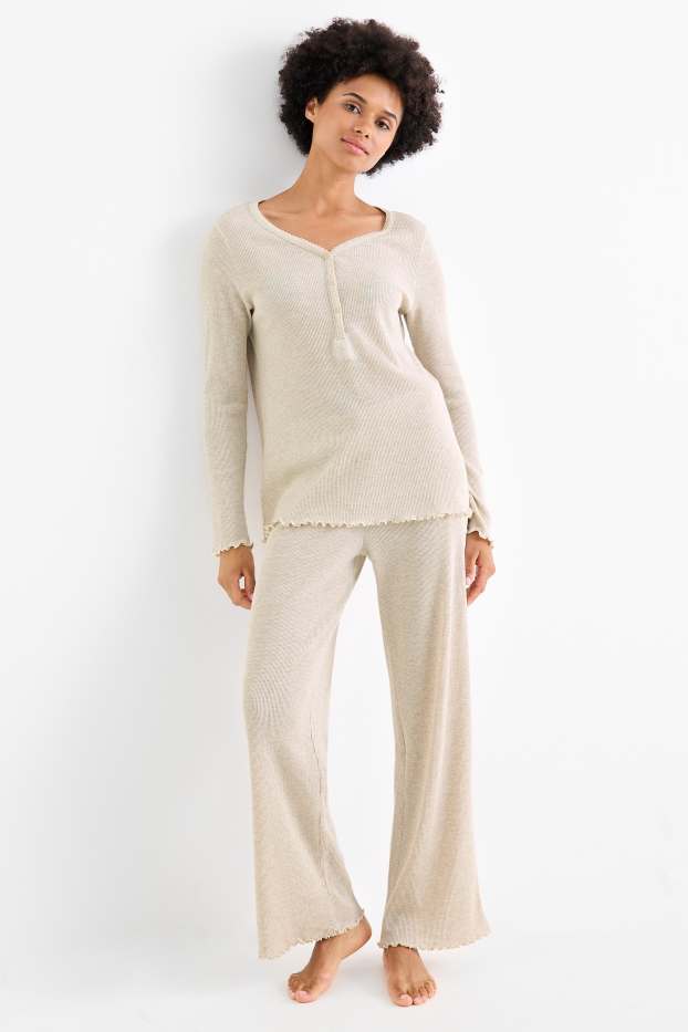 Damen - Pyjama - strukturiert - hellbeige