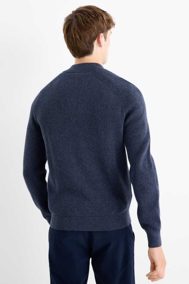 Hommes - Gilet en maille - finition côtelée - bleu foncé
