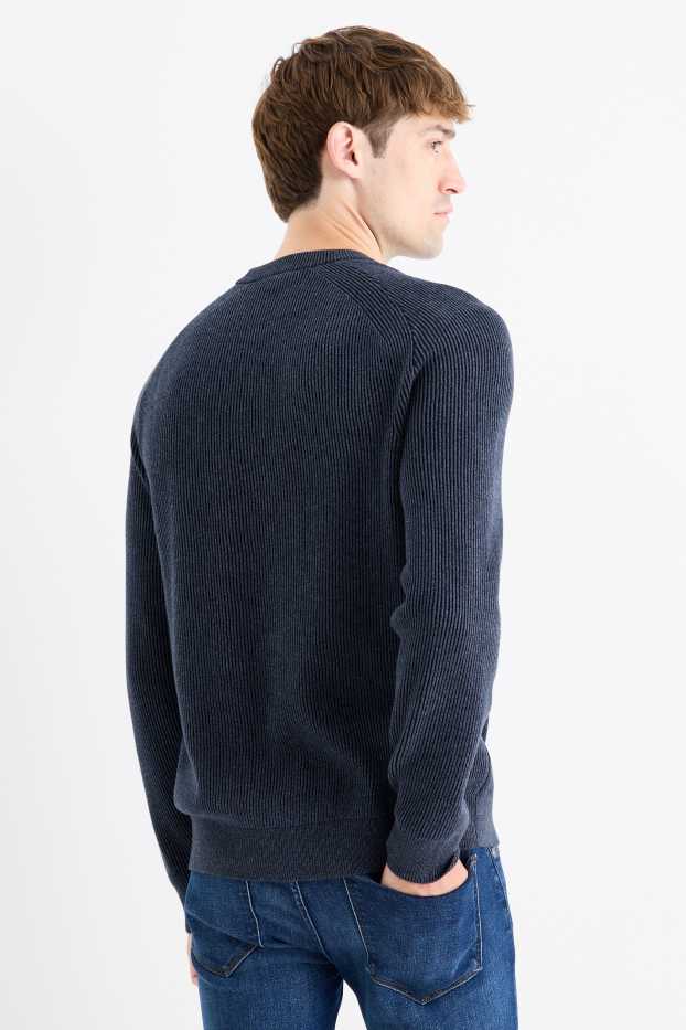 Men - Jumper - ribbed - dark blue