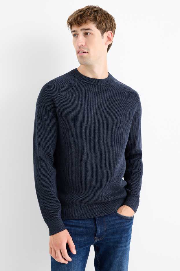 Men - Jumper - ribbed - dark blue