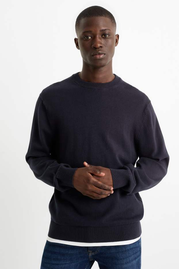 Uomo - Maglione in maglia fine - blu scuro
