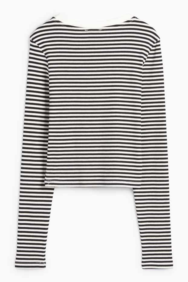 Mujer - Camiseta crop de manga larga - de canalé - de rayas - negro / blanco