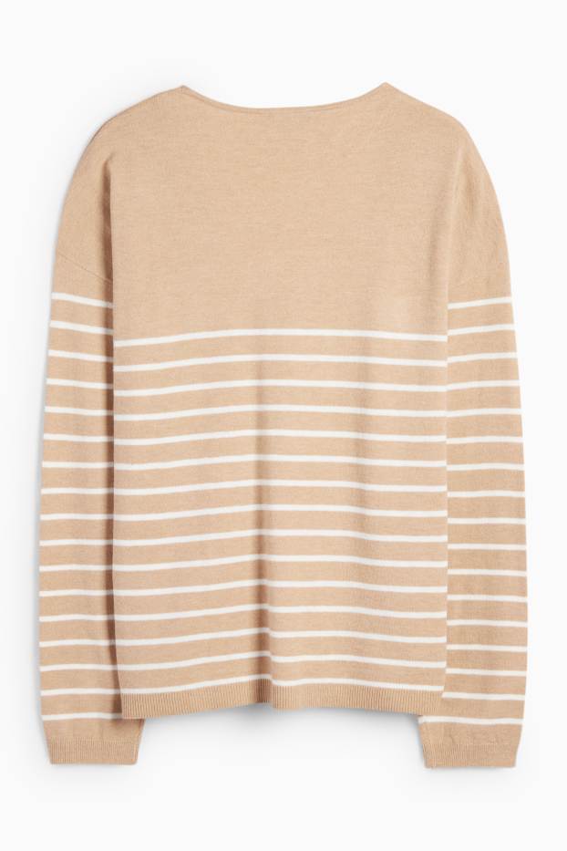 Mujer - Jersey con escote en pico - de rayas - beis