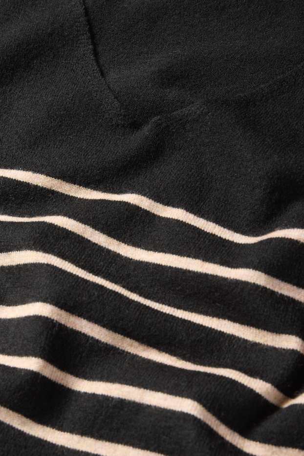 Donna - Maglione scollo a V - a righe - nero