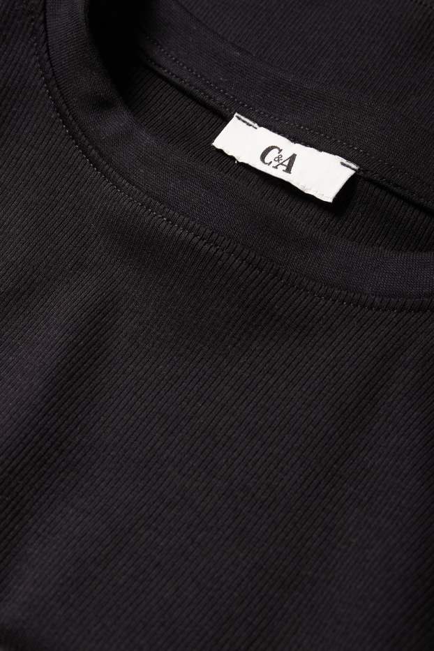 Damen - Crop Langarmshirt - gerippt - schwarz